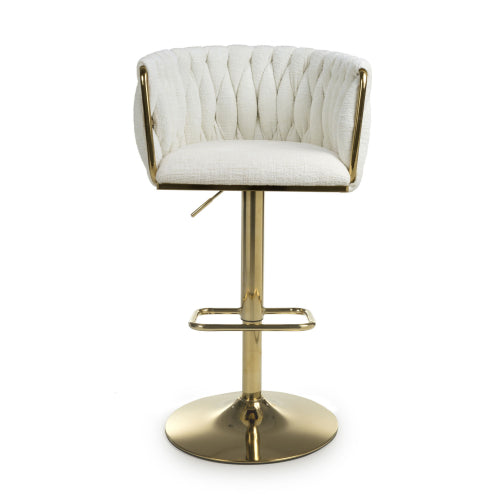 Bellaire Cream Textured Chenille & Gold Bar Stool - The Furniture Mega Store