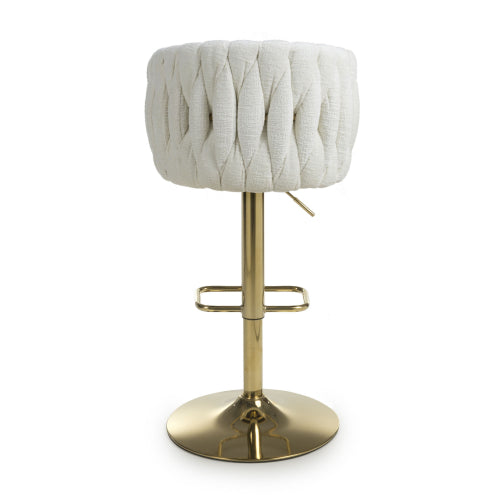 Bellaire Cream Textured Chenille & Gold Bar Stool - The Furniture Mega Store