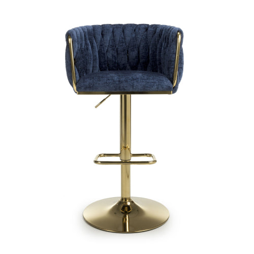 Bellaire Blue Textured Chenille & Gold Bar Stool - The Furniture Mega Store