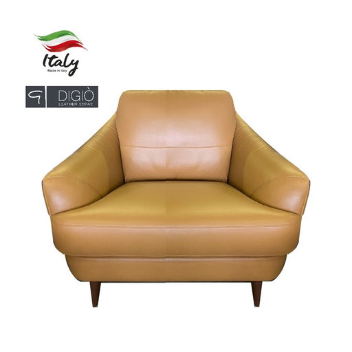 Jazz Italian Leather Accent Armchair - Caramel Tan Leather & Dark Walnut Legs - Fast Delivery 7 - 14 Days - The Furniture Mega Store 