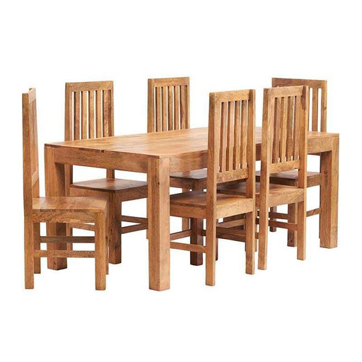 Maya Light Mango Wood 6ft Dining Table & 6 Chairs - Set - The Furniture Mega Store 