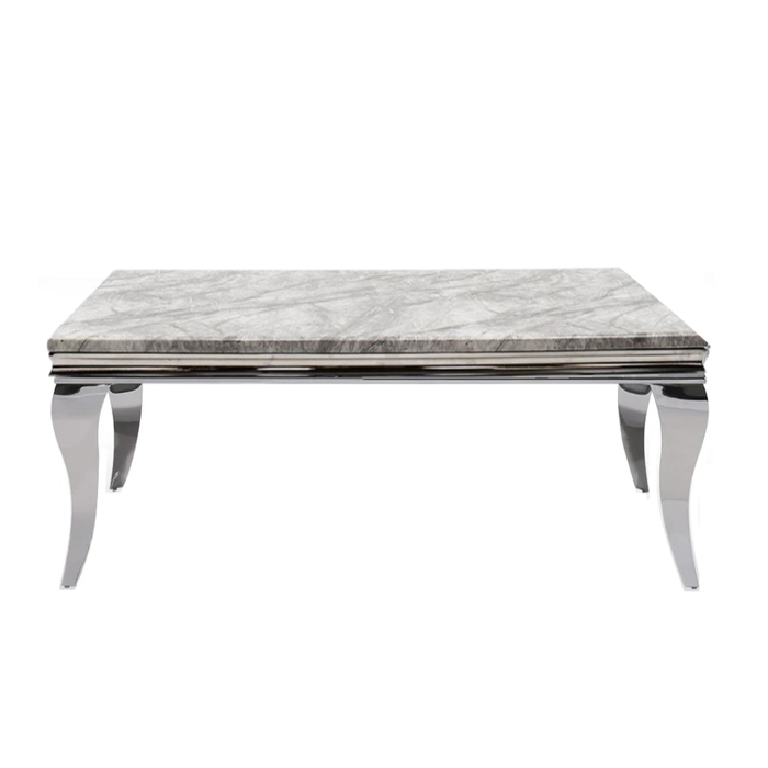 Louis 1.8 Grey Marble & Polished Steel Dining Table - The Furniture Mega Store 