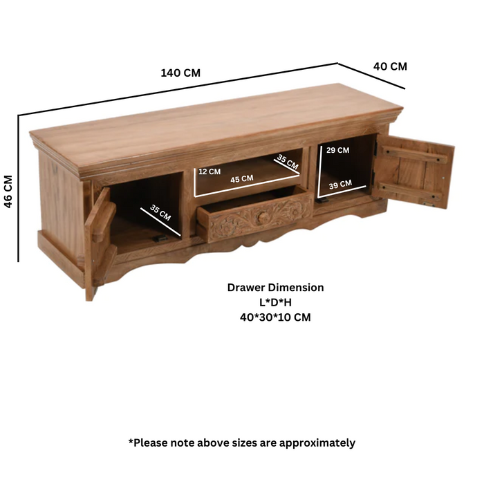 Carved Mango Wood Large TV Cabinet - 140cm - The Furniture Mega Store 