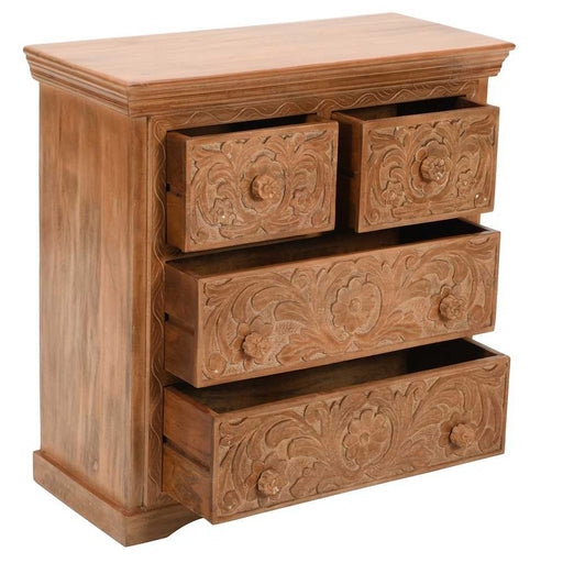 Carved Mango Wood 2 Over 2 Chest Of Drawers - The Furniture Mega Store