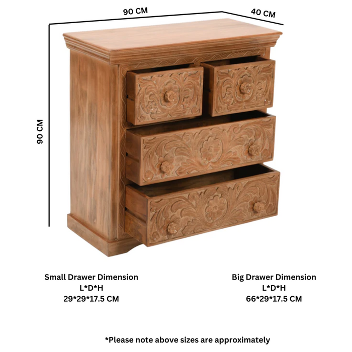 Carved Mango Wood 2 Over 2 Chest Of Drawers - The Furniture Mega Store
