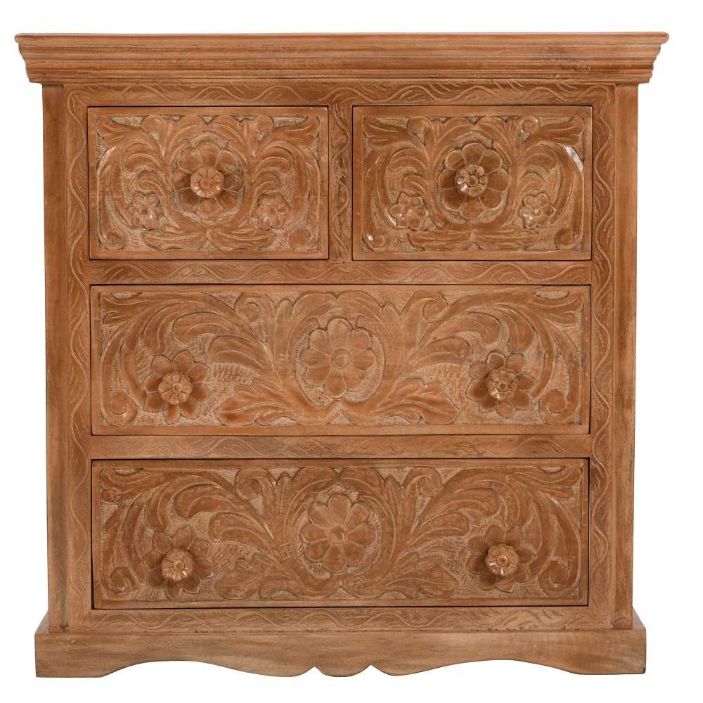 Carved Mango Wood 2 Over 2 Chest Of Drawers - The Furniture Mega Store