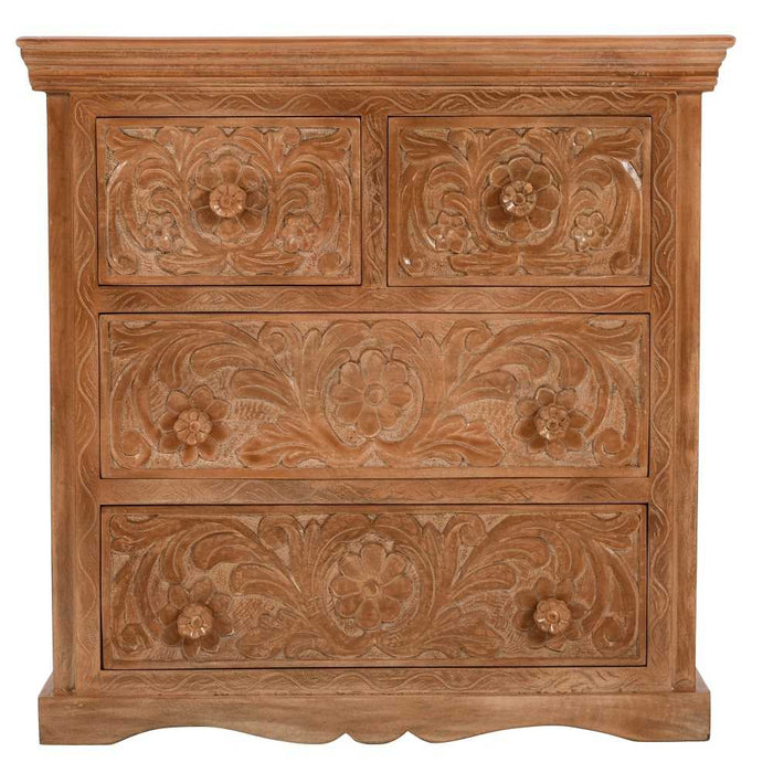 Carved Mango Wood 2 Over 2 Chest Of Drawers - The Furniture Mega Store
