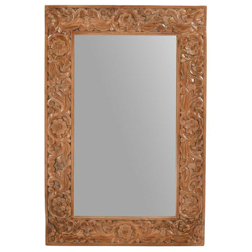 Carved Mango Wood Large Wall Mirror - 90cm - The Furniture Mega Store