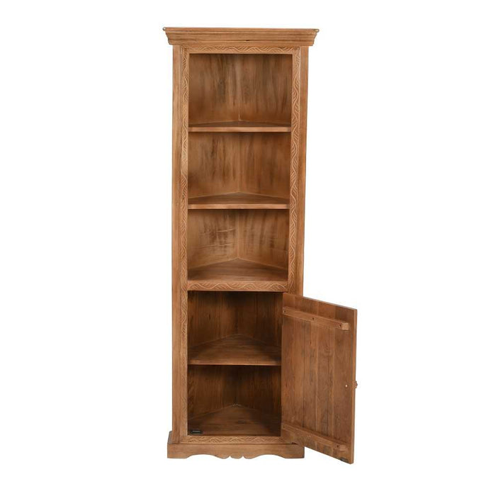 Carved Mango Wood Corner Bookcase With Cupboard - The Furniture Mega Store