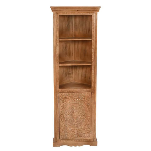 Carved Mango Wood Corner Bookcase With Cupboard - The Furniture Mega Store 
