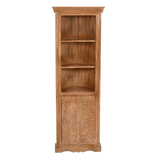 Carved Mango Wood Corner Bookcase With Cupboard - The Furniture Mega Store