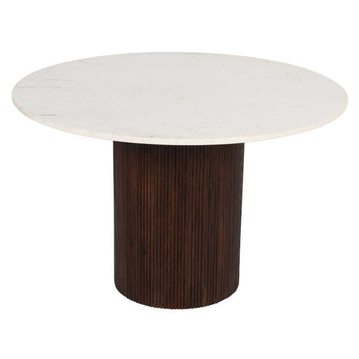 Opal Fluted Mango Wood & Marble Top Round Dining Table - 120cm - The Furniture Mega Store