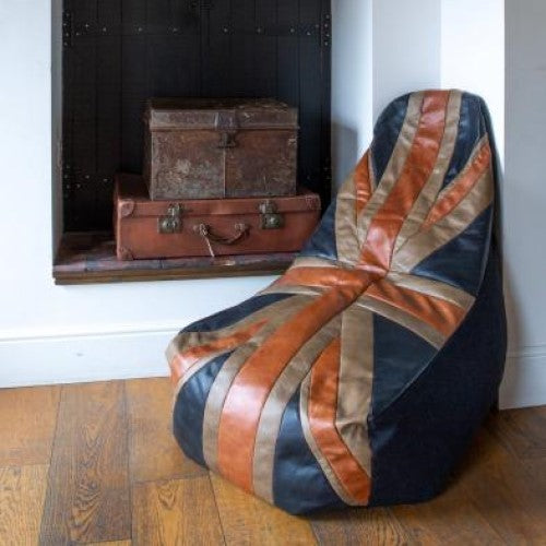 Union Jack Vintage Leather Bean Bag Pod Chair - The Furniture Mega Store 