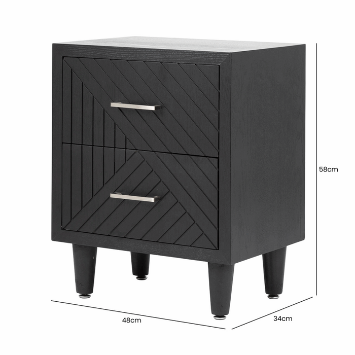 Solo 2 Drawer Bedside Cabinet Black - The Furniture Mega Store