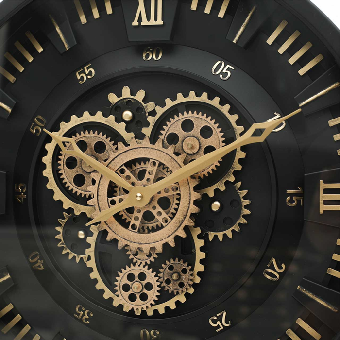 Black & Gold Gears Wall Clock - 46cm - The Furniture Mega Store