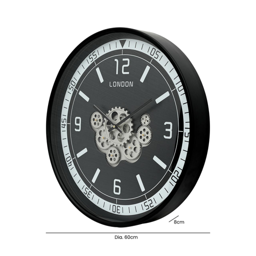 Black Gears Wall Clock - 60cm - The Furniture Mega Store