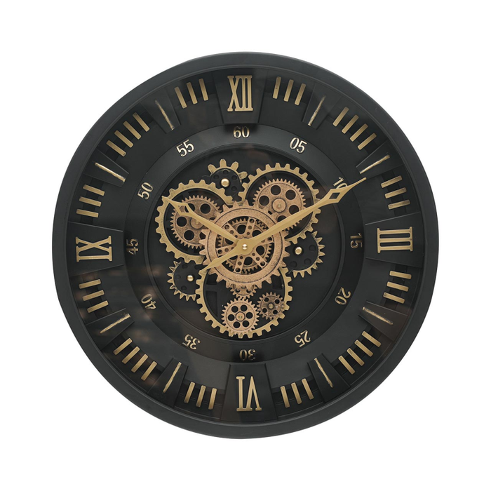 Black & Gold Gears Wall Clock - 46cm - The Furniture Mega Store