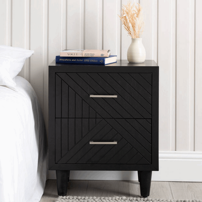 Solo 2 Drawer Bedside Cabinet Black - The Furniture Mega Store