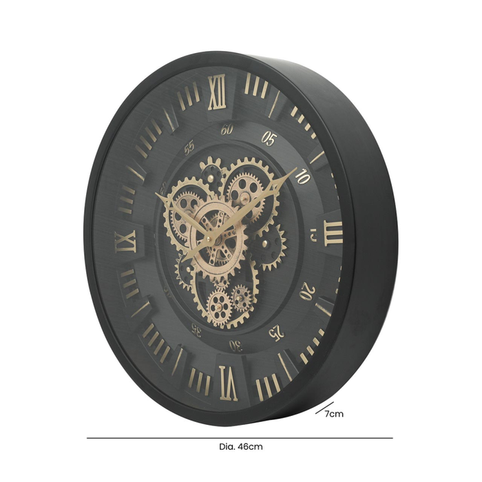 Black & Gold Gears Wall Clock - 46cm - The Furniture Mega Store