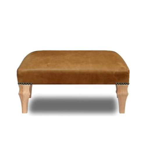 Vintage Leather Small Banquet Footstool - Choice Of Leather & Leg Finishes - The Furniture Mega Store 