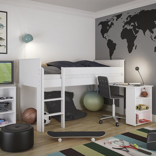 Alba Mid Sleeper Bed With Optional Pull Out Desk - White - The Furniture Mega Store