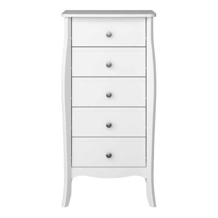 Baroque 5 Drawer Tall Boy - White Painted Finish - The Furniture Mega Store 