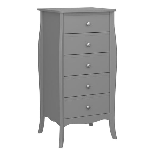 Baroque 5 Drawer Tall Boy - Grey Painted Finish - The Furniture Mega Store 