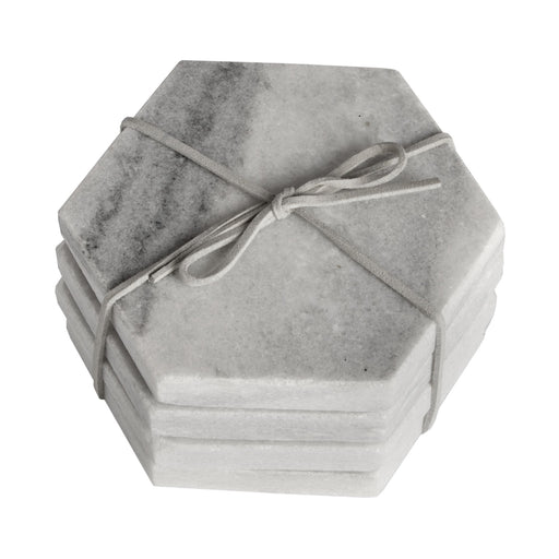 Set Of 4 Grey Marble Hexagonal Coasters - The Furniture Mega Store 