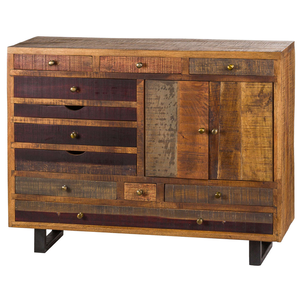 Multi Draw Reclaimed Industrial Merchant Chest With Brass Handles - The Furniture Mega Store