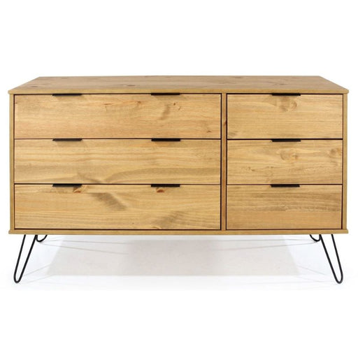 Augusta Pine 3+3 Drawer Wide Chest with Hairpin Legs - The Furniture Mega Store 