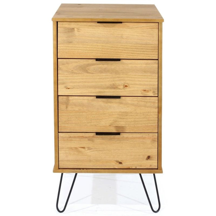 Augusta Pine 4 Drawer Narrow Chest with Hairpin Legs - The Furniture Mega Store 