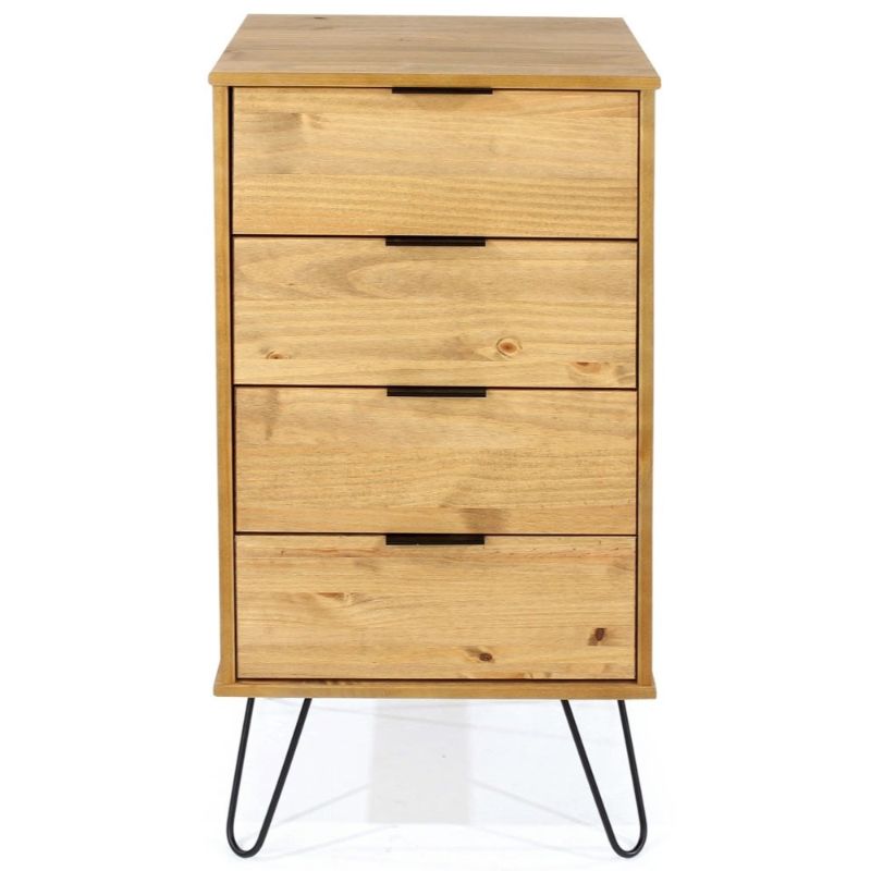 Augusta Pine 4 Drawer Narrow Chest with Hairpin Legs - The Furniture Mega Store 