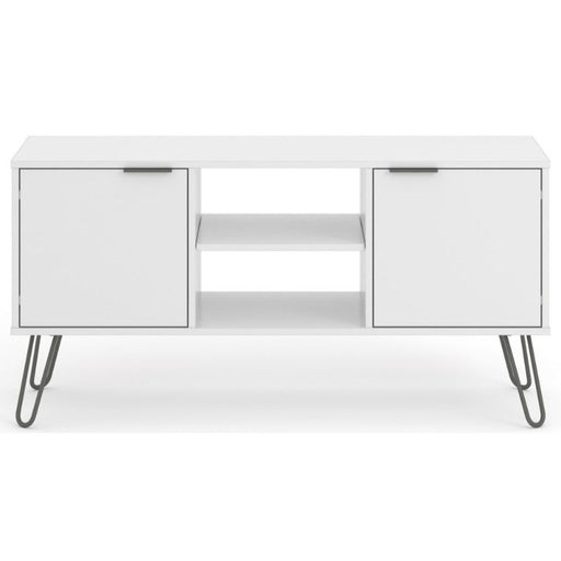 Augusta White 2 Door TV Unit with Hairpin Legs - The Furniture Mega Store 
