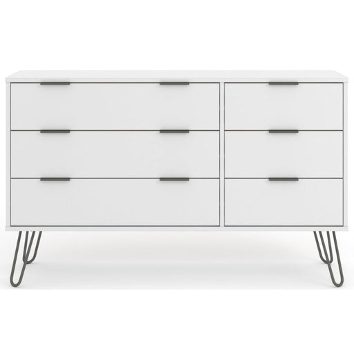 Augusta White 3+3 Drawer Wide Chest with Hairpin Legs - The Furniture Mega Store