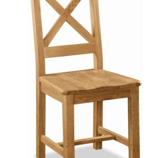 Addison Cross Back Oak Dining Chair with Wooden Seat (Sold in Pairs) - The Furniture Mega Store 