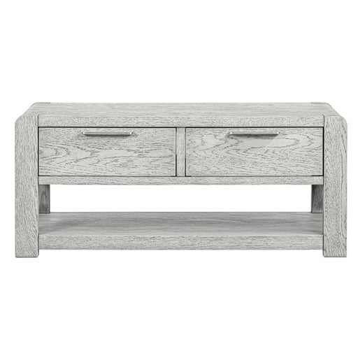 Flora Grey Washed Oak Coffee Table, Storage with 2 Drawers - The Furniture Mega Store