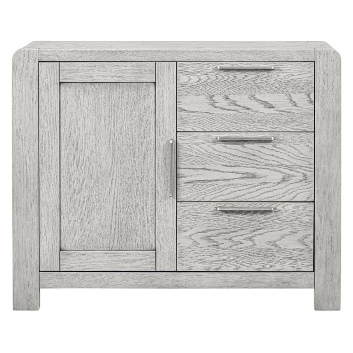 Flora Grey Washed Oak Sideboard, 98.5cm W with 1 Door 3 Drawers - The Furniture Mega Store