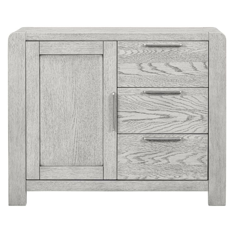Flora Grey Washed Oak Sideboard, 98.5cm W with 1 Door 3 Drawers - The Furniture Mega Store