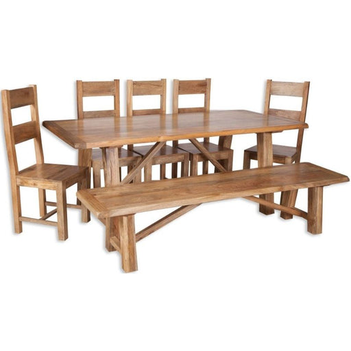 Bombay Mango Wood Dining Set with 5 Wooden Chairs and Bench - The Furniture Mega Store 