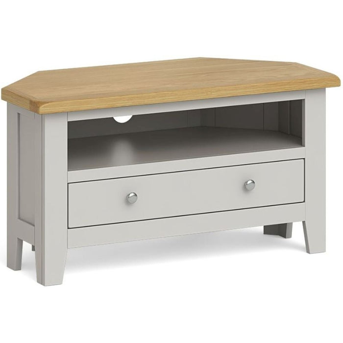 Cross Country Grey and Oak Corner TV Unit, 90cm with Storage for Television Upto 32in Plasma - The Furniture Mega Store
