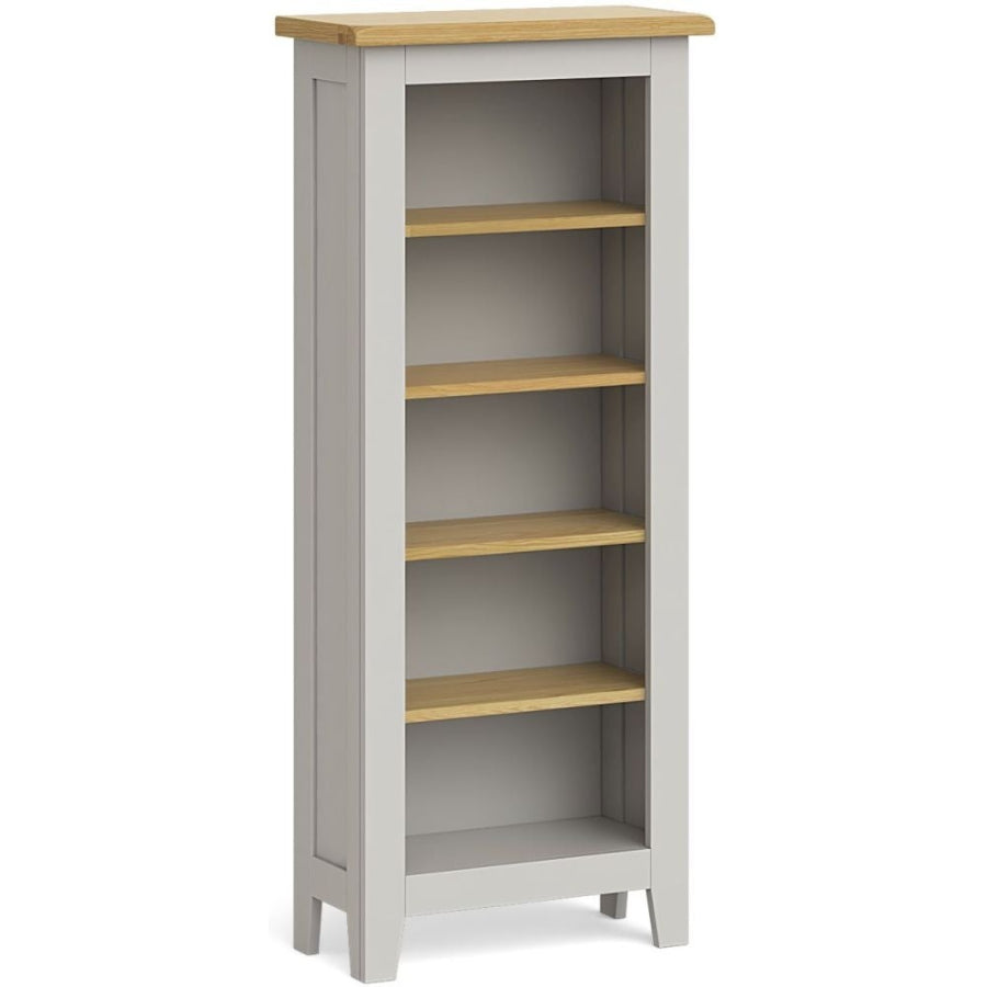Cross Country Grey and Oak Narrow Bookcase, 140cm Bookshelf with 4 Shelves - The Furniture Mega Store