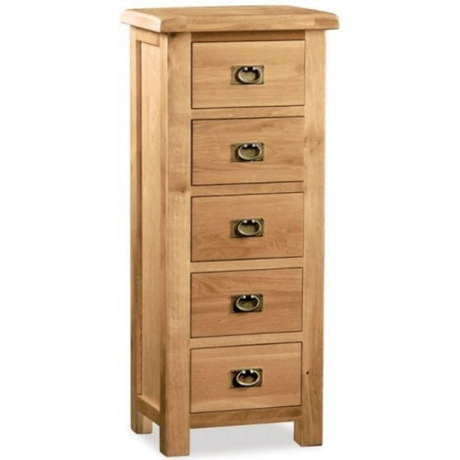 Addison Natural Oak Tallboy Chest with 5 Drawers - The Furniture Mega Store 