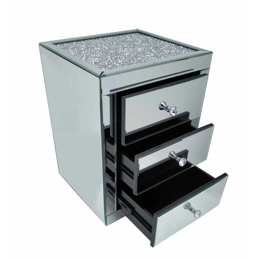 Crushed Diamond Top Mirrored 3 Drawer Bedside Table - The Furniture Mega Store 