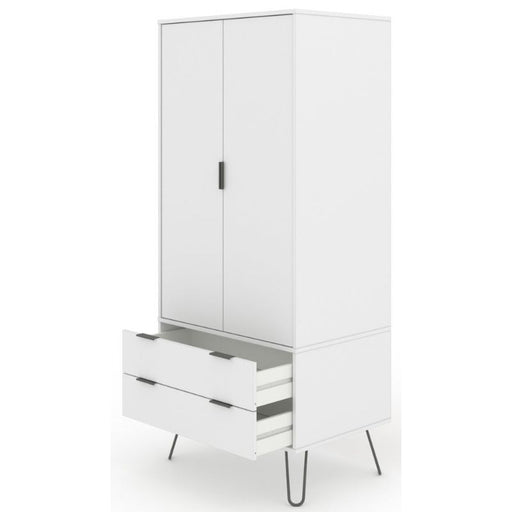 Augusta White 2 Door Combi Wardrobe with Hairpin Legs - The Furniture Mega Store