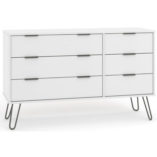 Augusta White 3+3 Drawer Wide Chest with Hairpin Legs - The Furniture Mega Store 