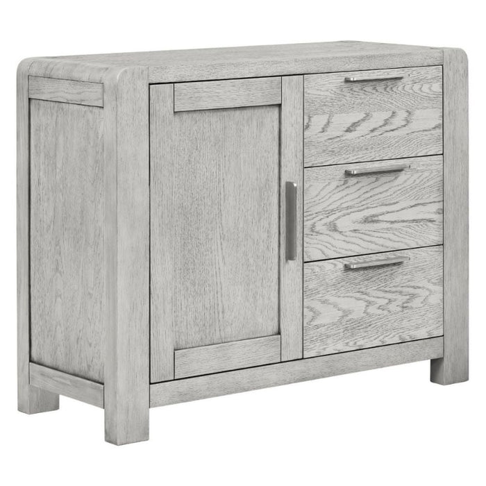 Flora Grey Washed Oak Sideboard, 98.5cm W with 1 Door 3 Drawers - The Furniture Mega Store