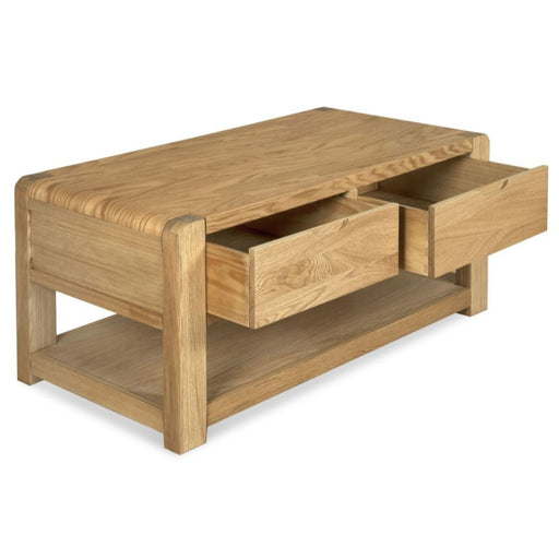 Laney Oak Coffee Table, Storage with 2 Drawers - The Furniture Mega Store