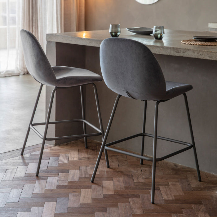 Flair Bar Stool - Dark Grey Velvet - The Furniture Mega Store