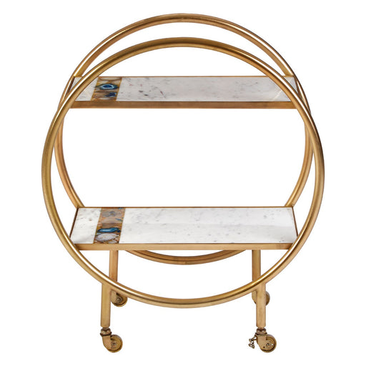 Vizzini Marble, Agate & Gold 2 Tier Bar Trolley - The Furniture Mega Store