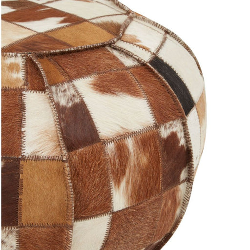 Multicoloured Cowhide Leather Patchwork Pouffe - The Furniture Mega Store 
